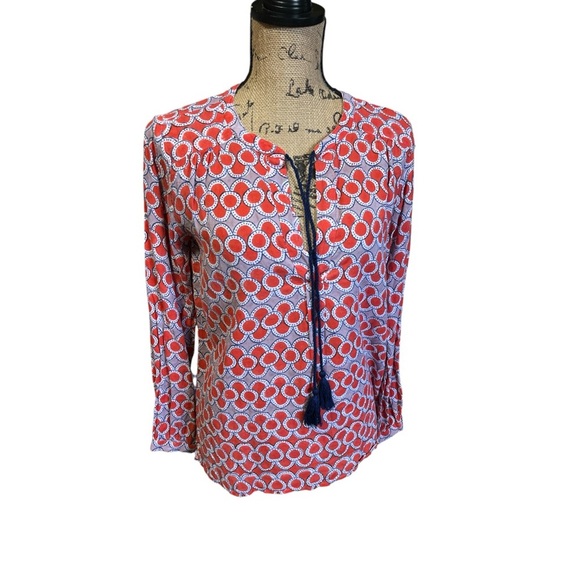 Roller Rabbit Calisto Zola Top Tunic Blouse Red Blue Boho Flowy Vacation Summer‎ - Picture 2 of 13